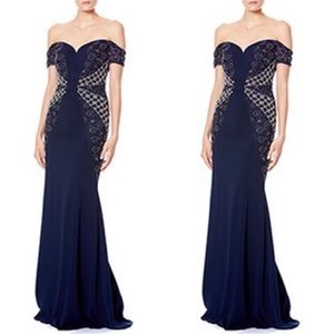 Badgley Mischka Strapless Navy Gown